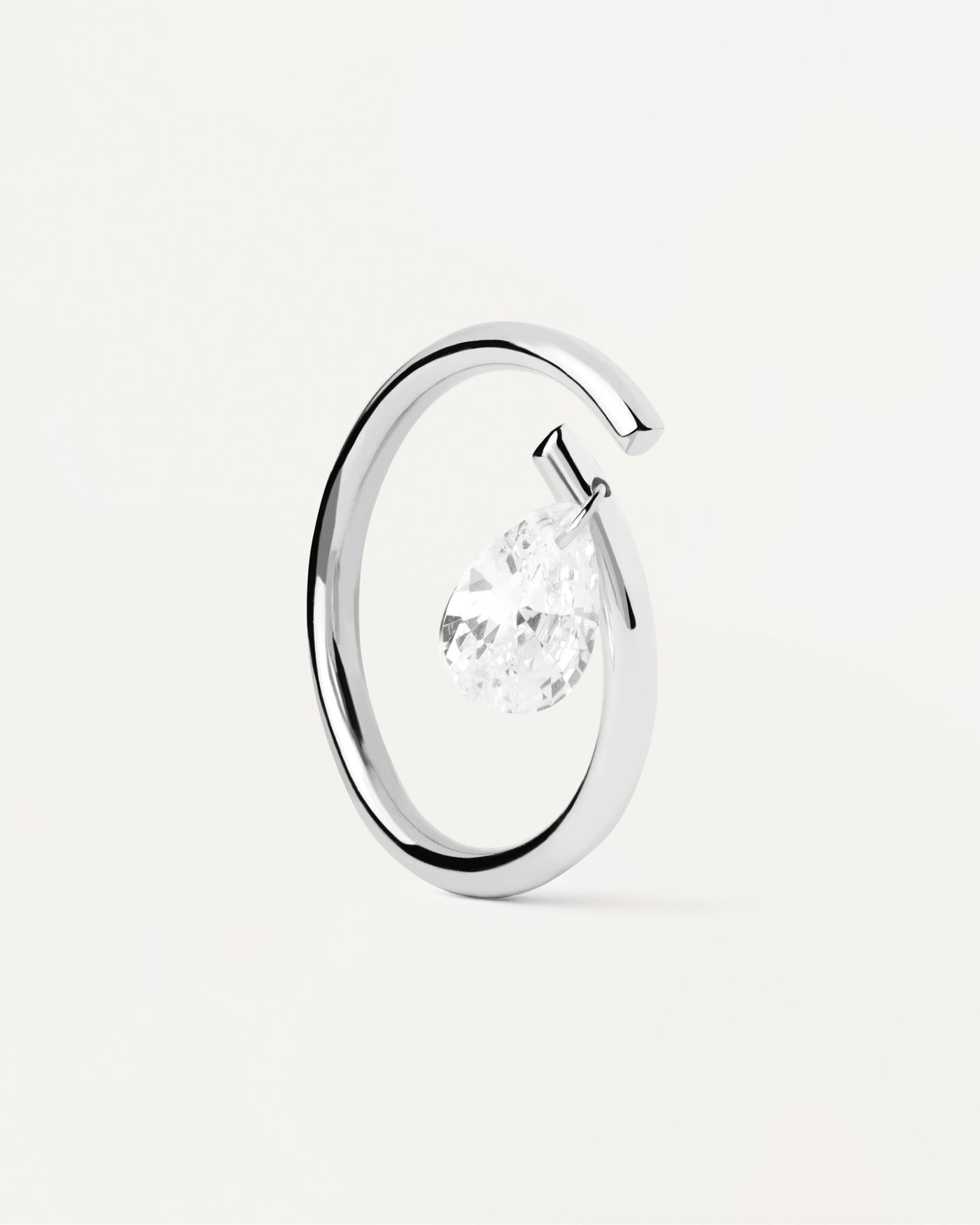2023 Selection | Aqua Solitaire Silver Ring. Sterling silver open ring with white zirconia drop pendant. Get the latest arrival from PDPAOLA. Place your order safely and get this Best Seller. Free Shipping.