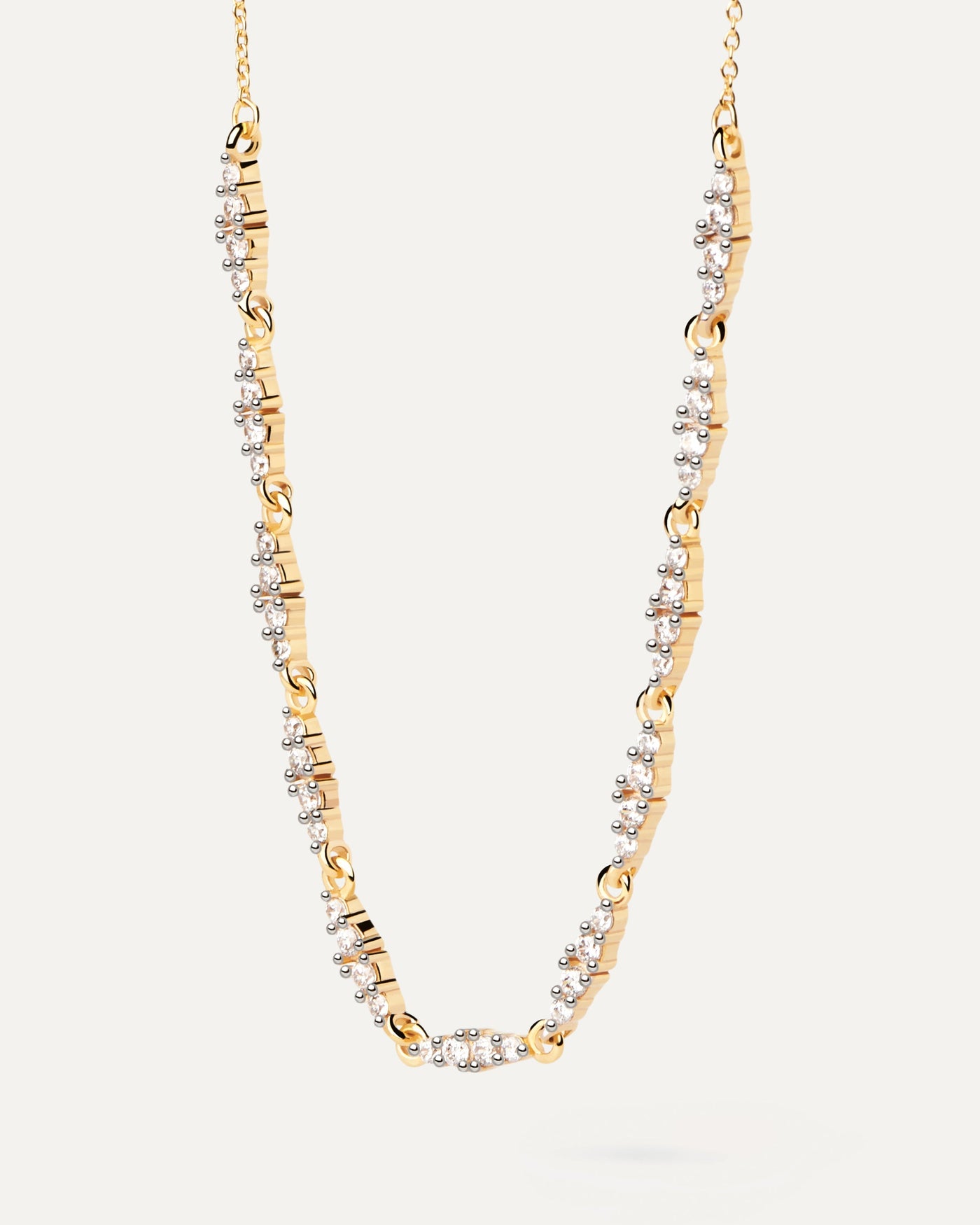 2023 Selection | Spice Necklace. Gold-plated chain necklace with eye shape multi-stone cluster links. Get the latest arrival from PDPAOLA. Place your order safely and get this Best Seller. Free Shipping.