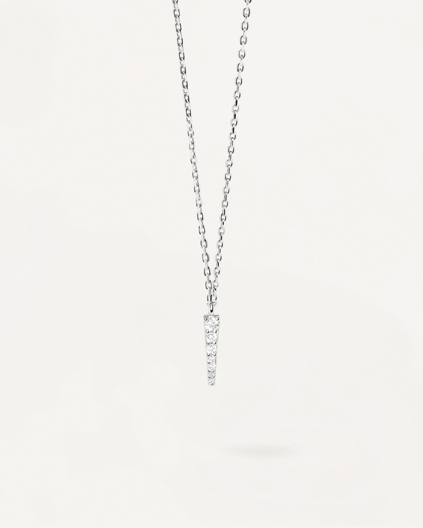 2023 Selection | Peak Silver Necklace. Sterling silver necklace with white zirconia pendant in tip shape. Get the latest arrival from PDPAOLA. Place your order safely and get this Best Seller. Free Shipping.