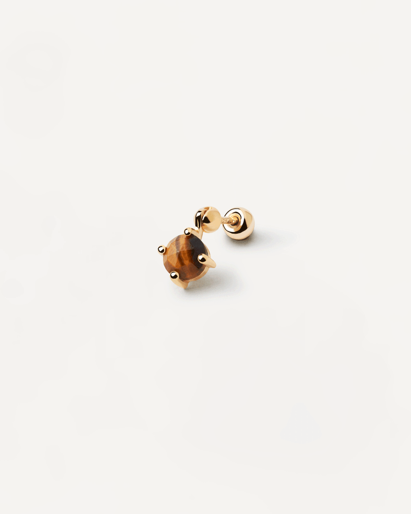 Piercing oreja Kimi con Ojo de Tigre - 
  
    Plata de Ley / Baño de Oro 18K
  
