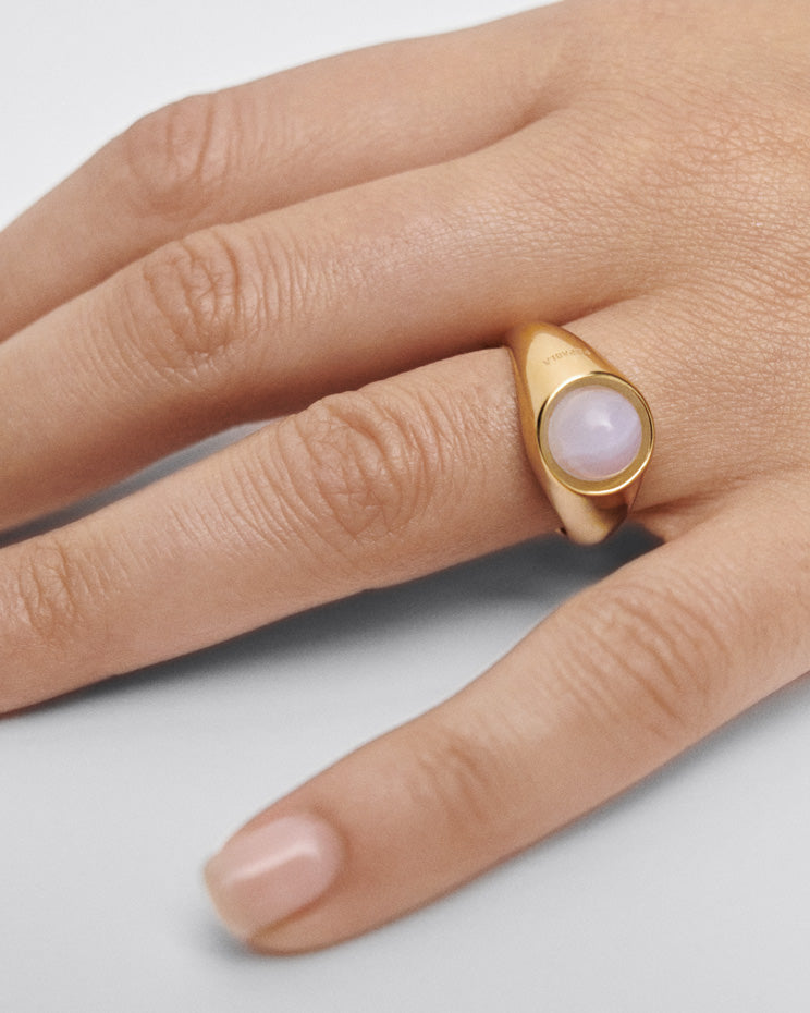 Blue lace agate Moon ring - 
  
    Sterling Silver / 18K Gold plating
  
