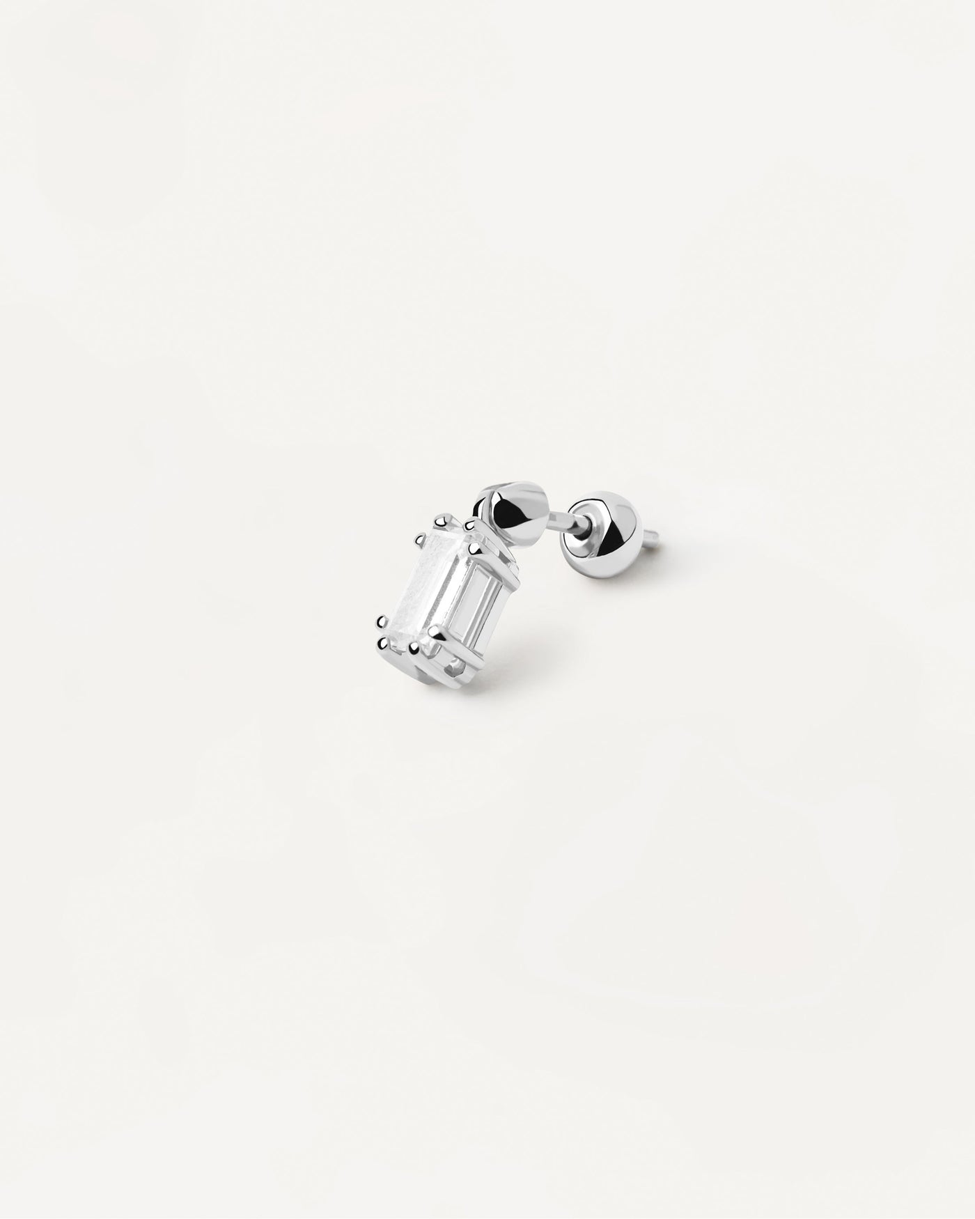 2023 Selection | Ali Single Silver Earring. Sterling silver ear piercing with baguette cut white zirconia. Get the latest arrival from PDPAOLA. Place your order safely and get this Best Seller. Free Shipping.