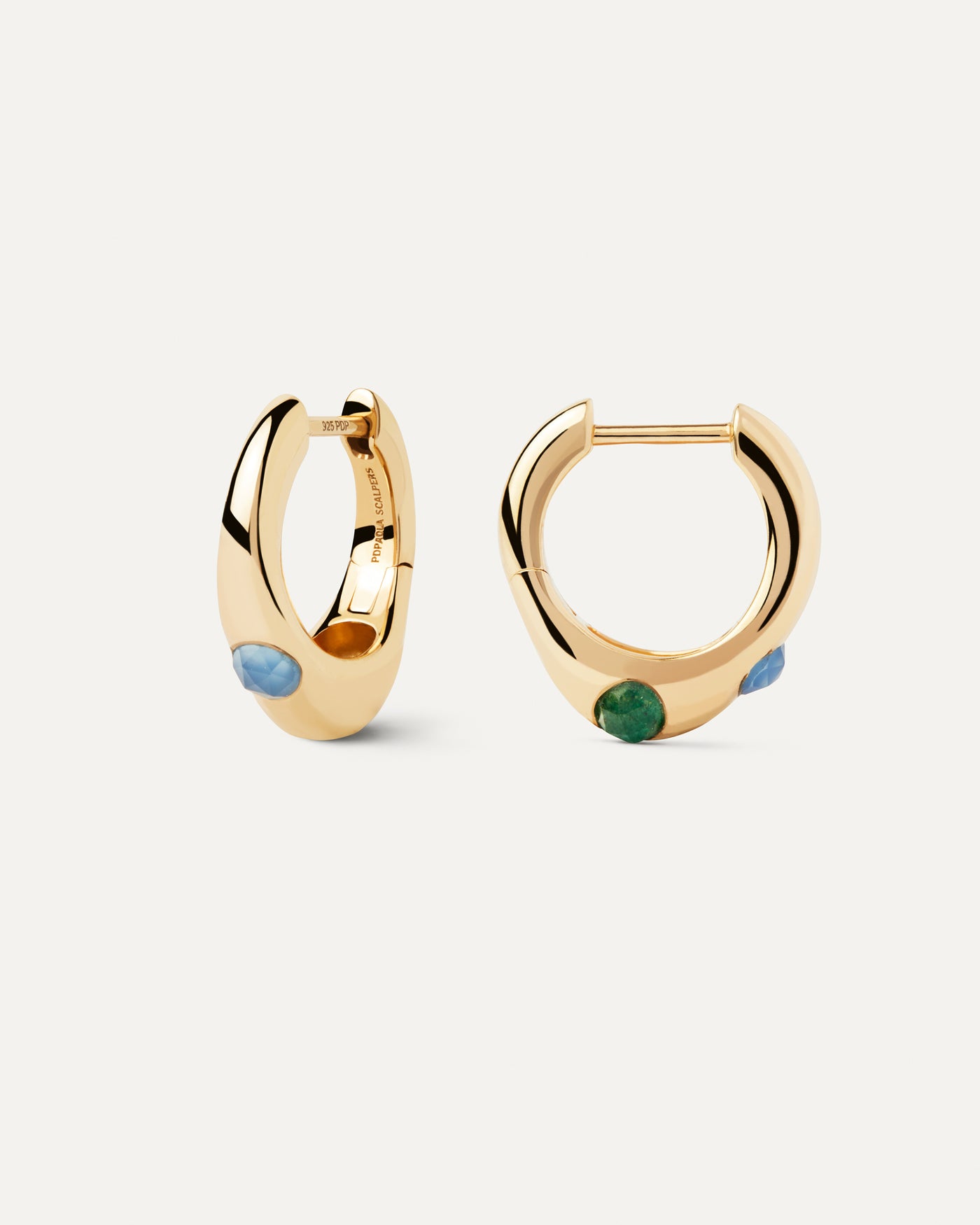 2023 Selection | Coral Hoops. Gold-plated organic shape huggies embellished with green aventurine and chalcedony . Get the latest arrival from PDPAOLA. Place your order safely and get this Best Seller. Free Shipping.
