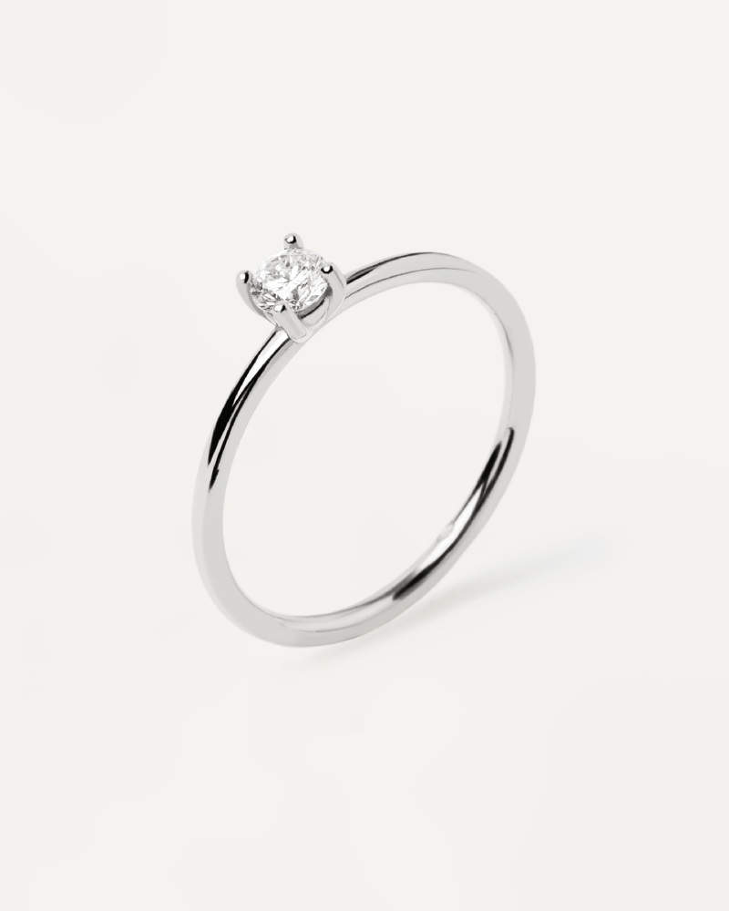 Diamonds and White Gold Solitaire Medium Ring - 
  
    18K White gold / Rhodium silver plating
  
