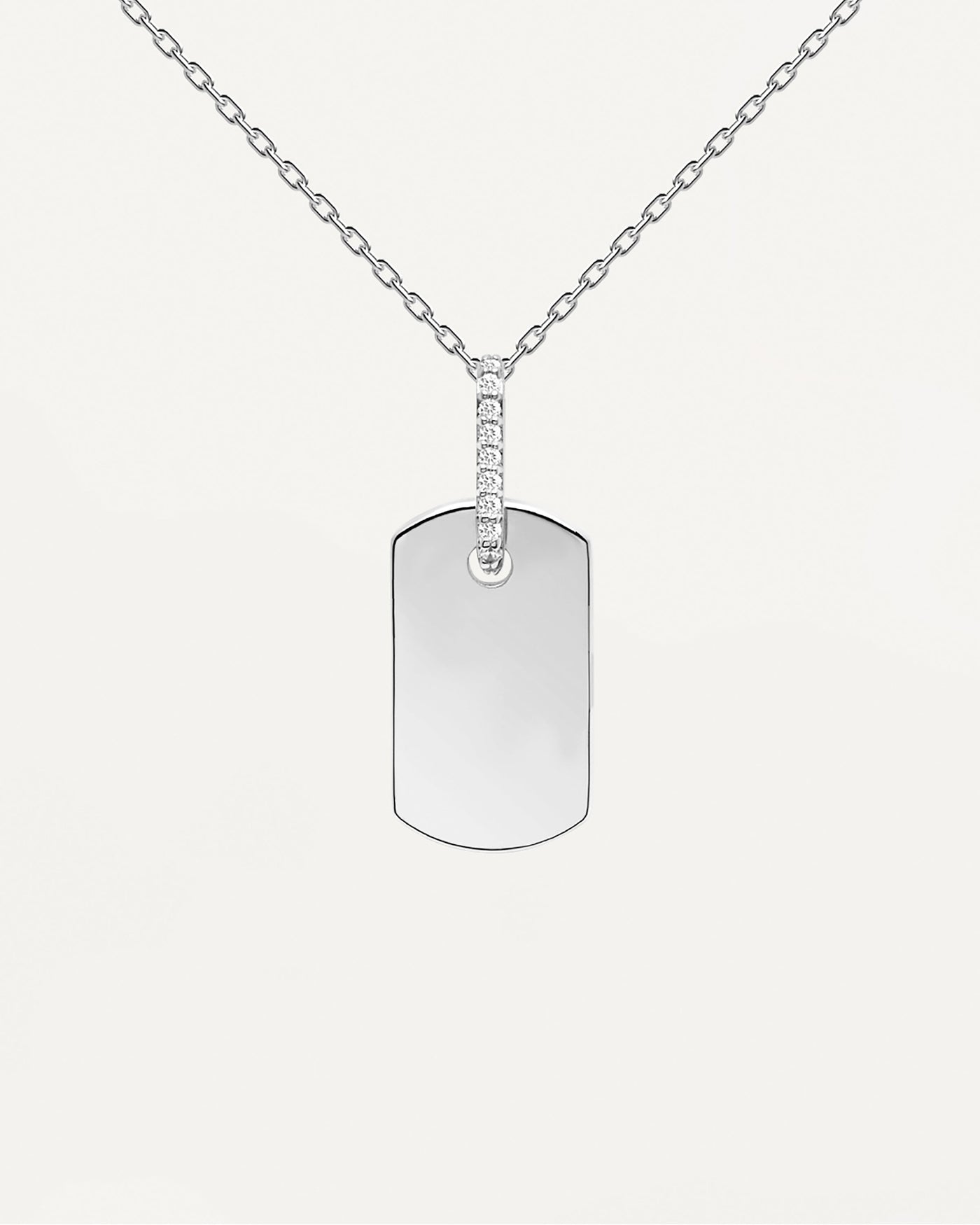 2023 Selection | Talisman Silver Necklace. Personalized necklace in sterling silver with engravable plate hanging from white zirconia. Get the latest arrival from PDPAOLA. Place your order safely and get this Best Seller. Free Shipping.