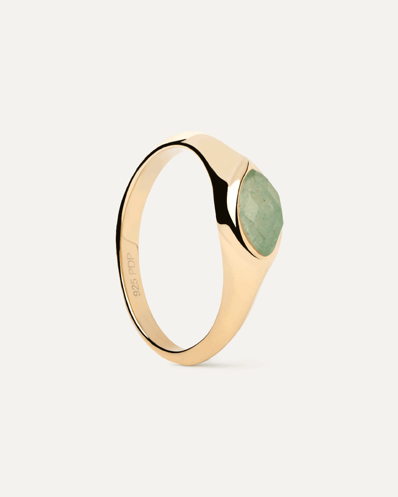 Green Aventurine Nomad Stamp Ring - 
  
    Sterling Silver / 18K Gold plating
  
