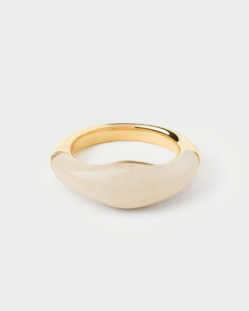 Anillo sello fluido con piedra blanca tallada a mano