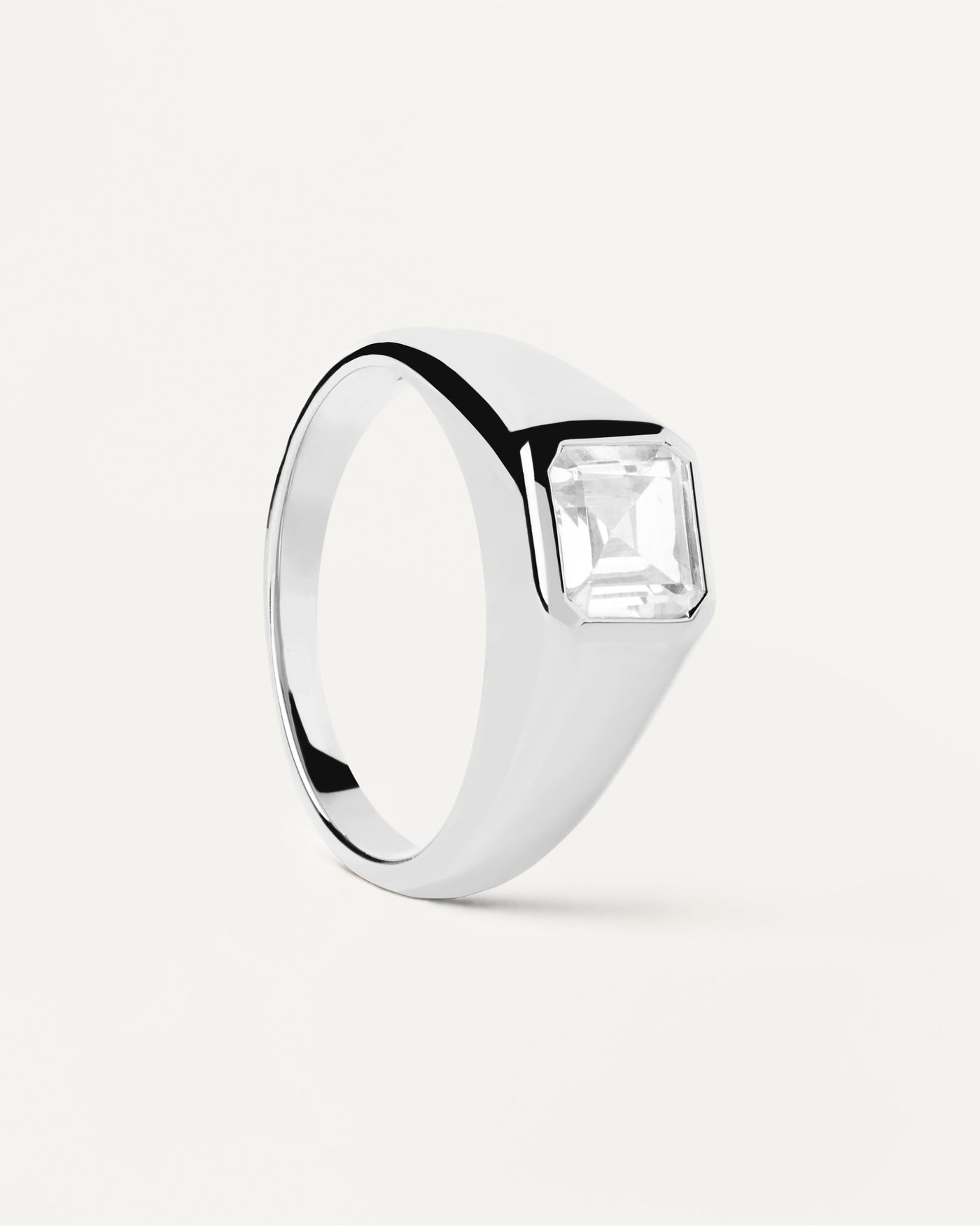2023 Selection | Square Shimmer Stamp Silver Ring. Sterling silver signet ring with squared white zirconia. Get the latest arrival from PDPAOLA. Place your order safely and get this Best Seller. Free Shipping.