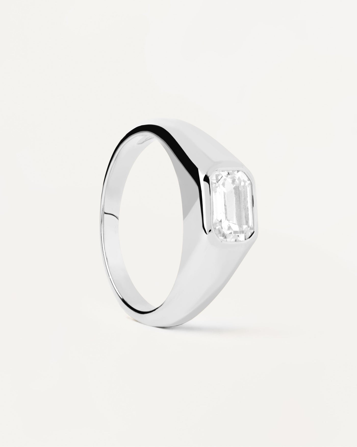 2023 Selection | Octagon Shimmer Stamp Silver Ring. Sterling silver signet ring with rectangular white zirconia. Get the latest arrival from PDPAOLA. Place your order safely and get this Best Seller. Free Shipping.