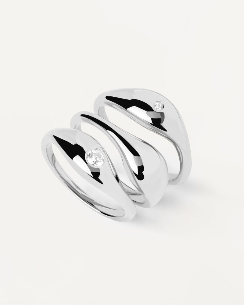 Sterling silver set of three rings with white zirconia