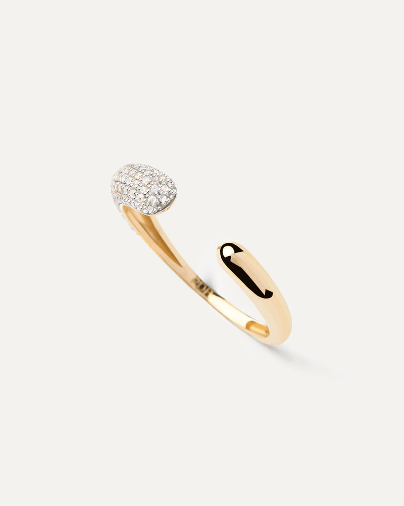 Anello aperto in oro giallo con pavé di diamanti lab-grown di 0,3 carati e bordi arrotondati