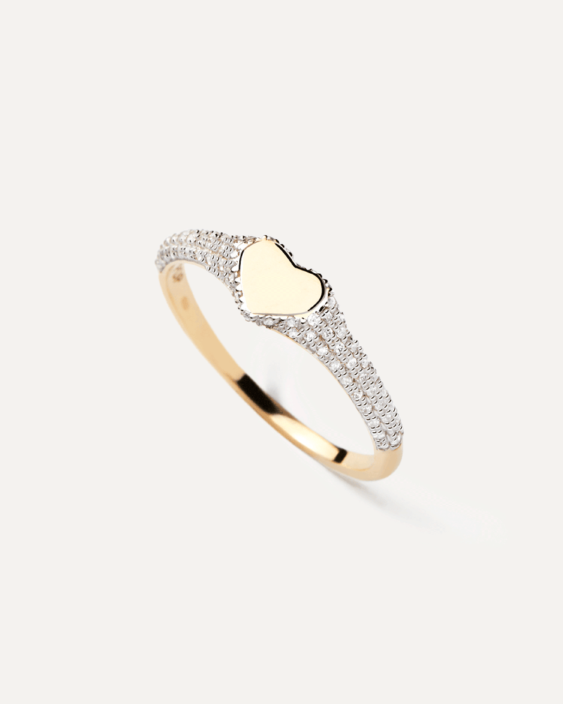 Diamonds and Gold Heart Stamp Ring - 
  
    18K Gold
  
