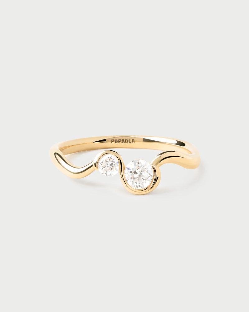 Zierlicher You and Me-Ring mit zwei Laborgezüchteten Diamanten  und fließenden Linien