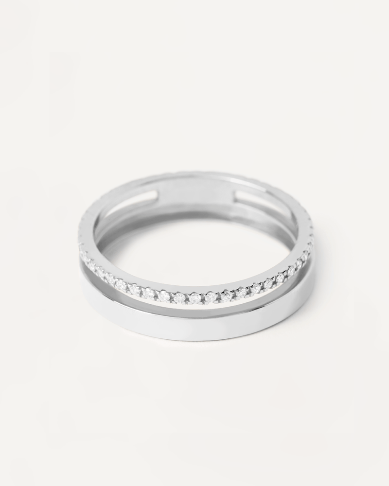 Dual Ring aus Weissgold mit Diamanten - 
  
    18 kt Weissgold / Silber-Rhodinierung
  
