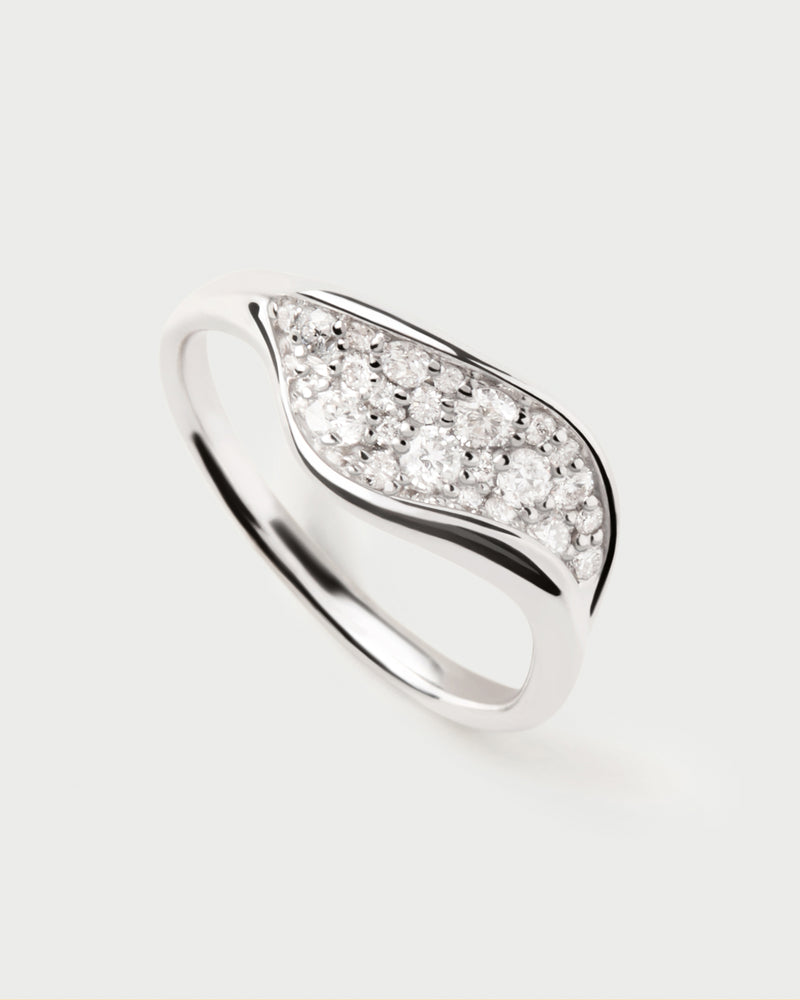Anello nuziale organico in oro bianco 18K con pavé di diamanti di laboratorio
