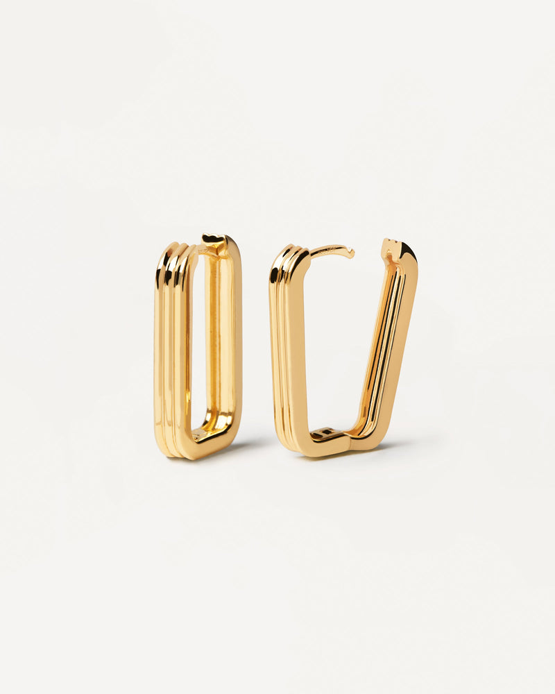 Squarred hoops in gold-plated silver with 3 bands design