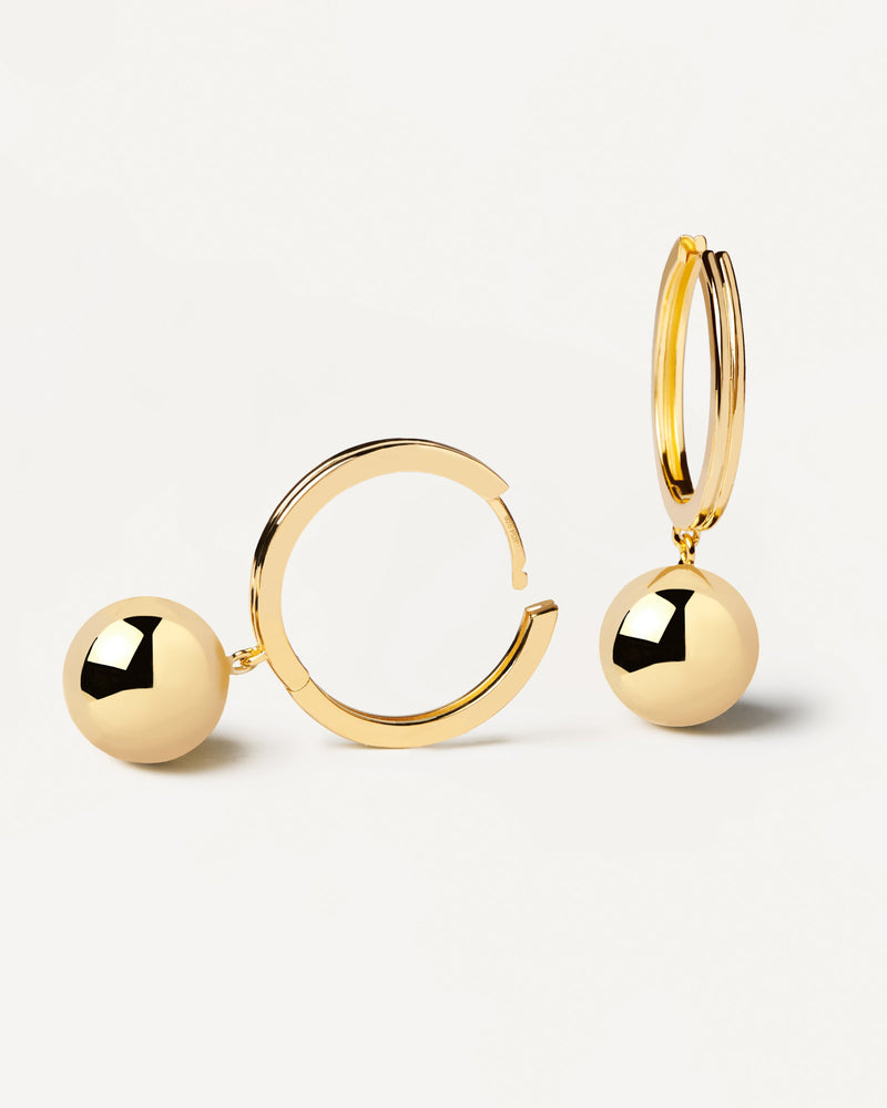 Gold-plated silver hoop earrings with hanging ball
