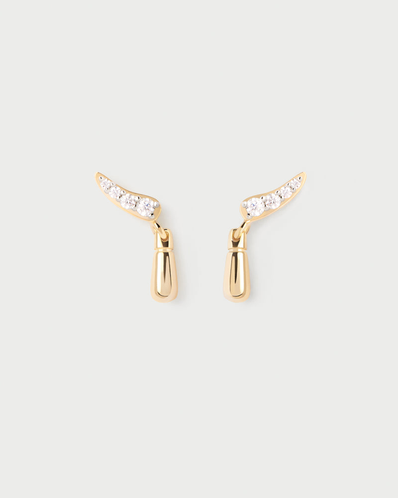 Pendientes stud mini con pavé de circonitas en forma de punta y colgante en forma de gota