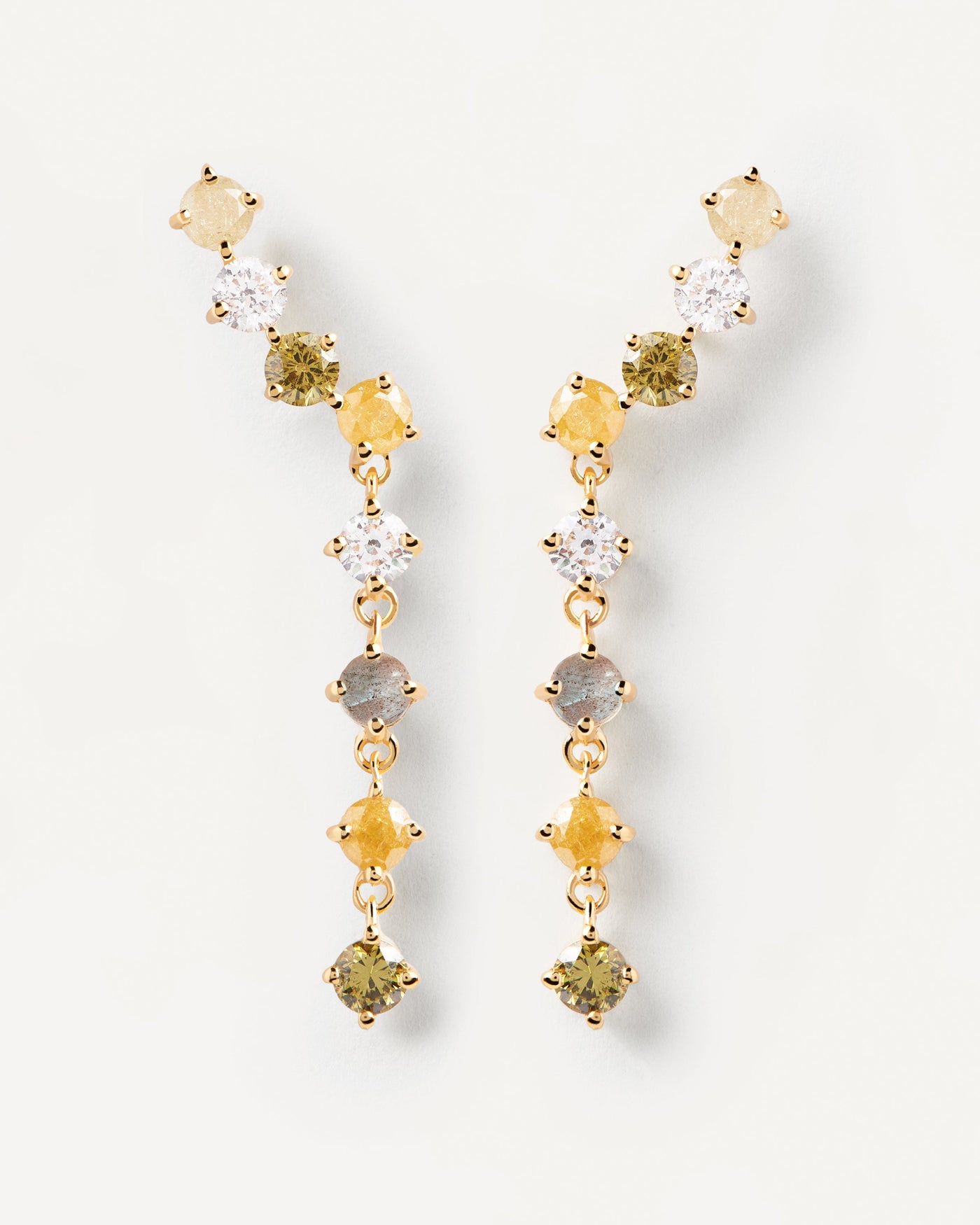 2023 Selection | Panorama Earrings. Gold-plated long earrings with green gemstones. Get the latest arrival from PDPAOLA. Place your order safely and get this Best Seller. Free Shipping.