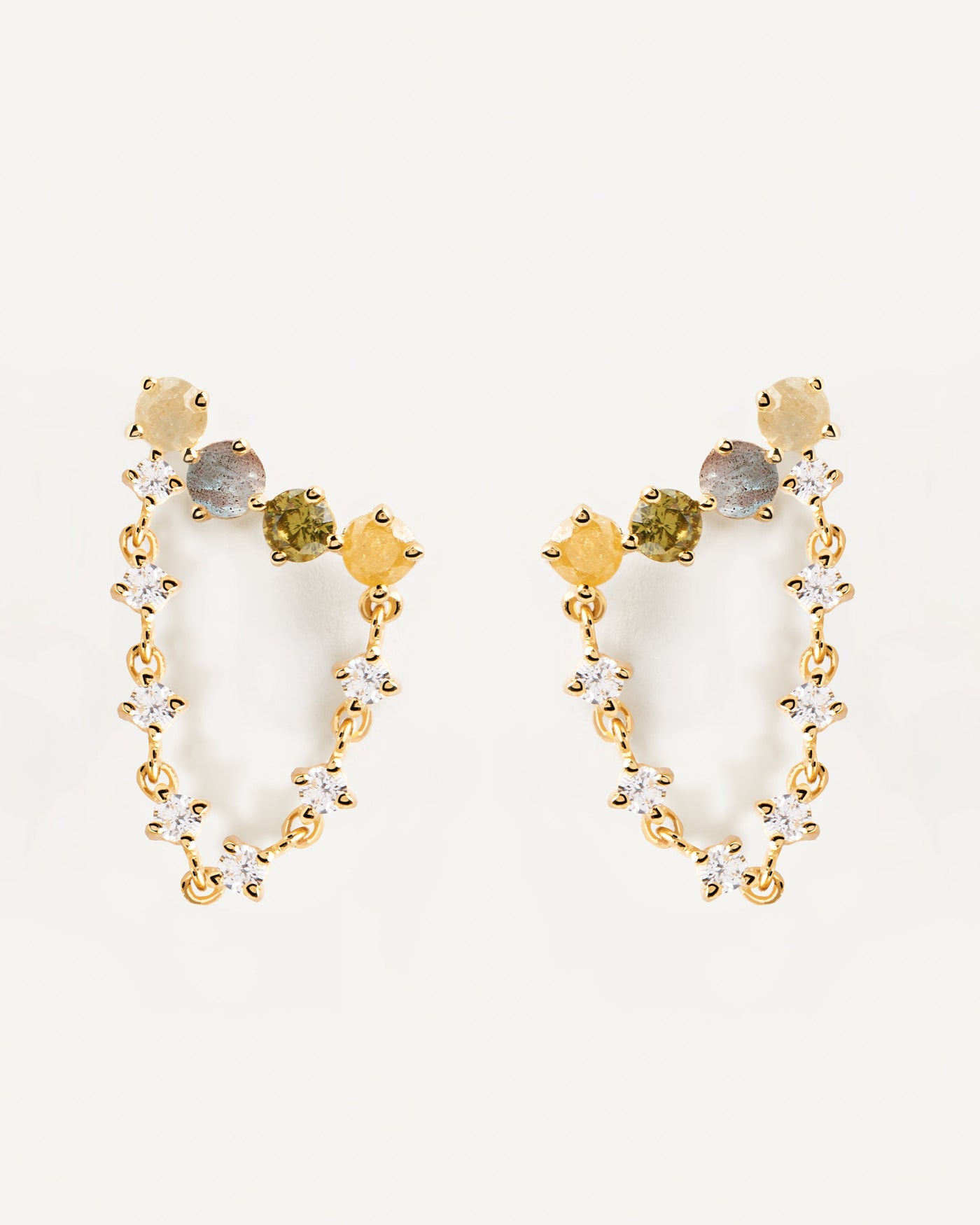 2023 Selection | Juno Earrings. Dainty chain earrings with multicolor gemstones. Get the latest arrival from PDPAOLA. Place your order safely and get this Best Seller. Free Shipping.
