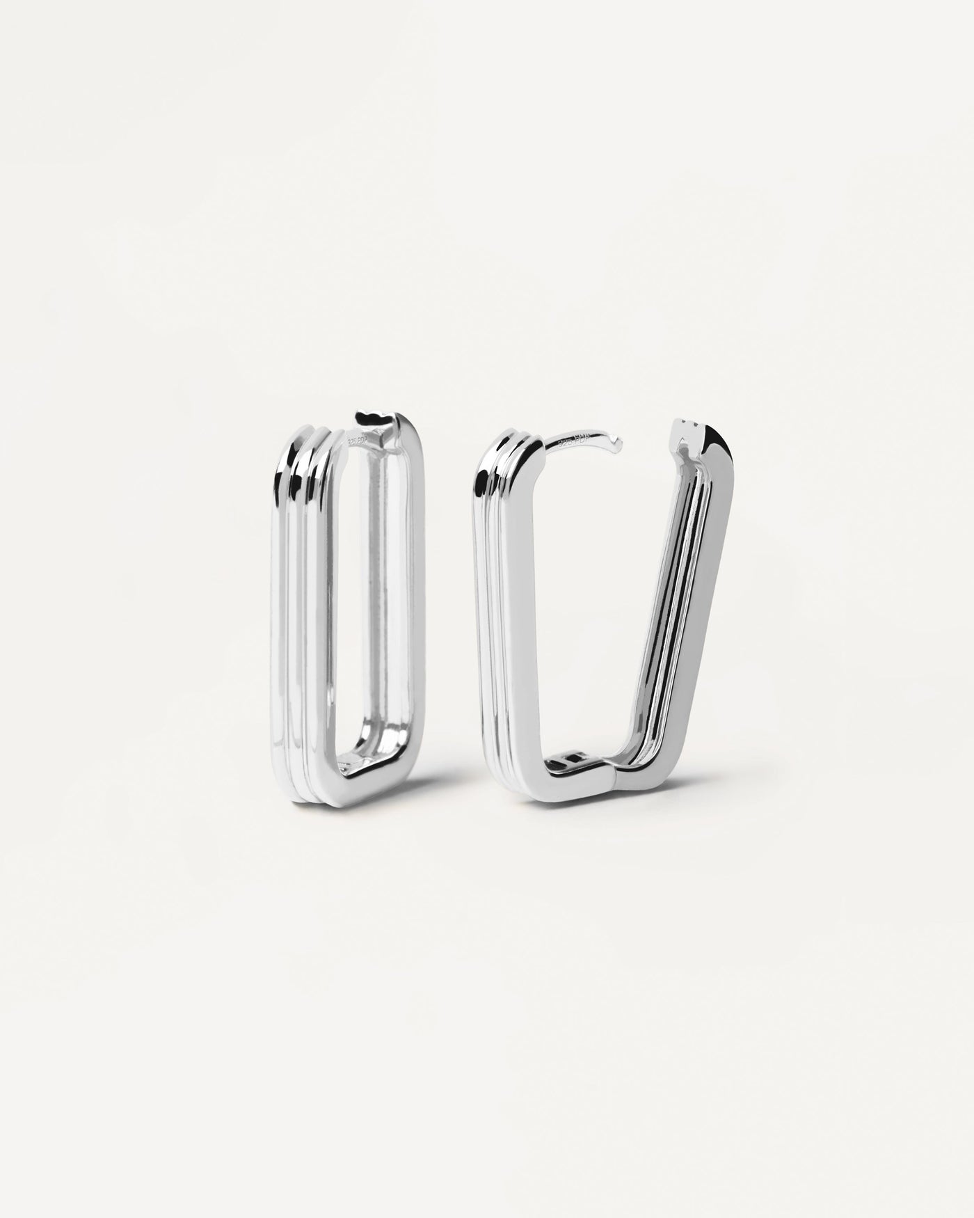 2023 Selection | Super Nova Silver Earrings. Squarred hoops in sterling silver with 3 bands design. Get the latest arrival from PDPAOLA. Place your order safely and get this Best Seller. Free Shipping.