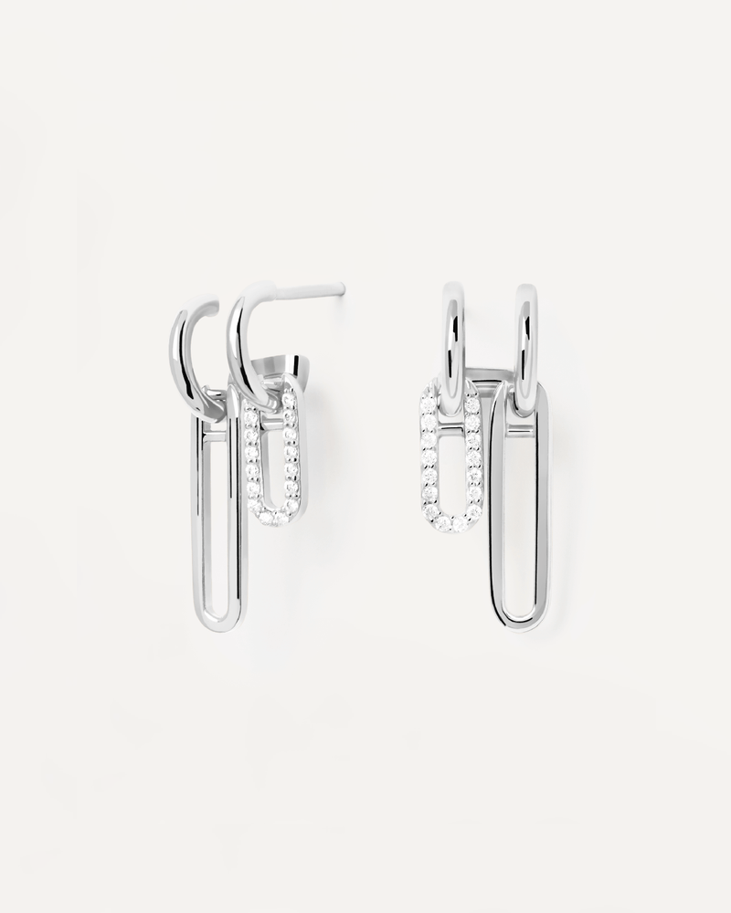 Asymetric long earrings in 925 silver and white zirconia