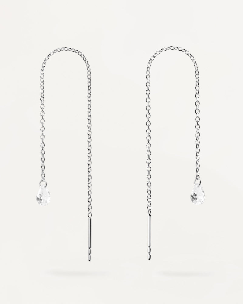 Pendientes largos de plata con circonita blanca colgante