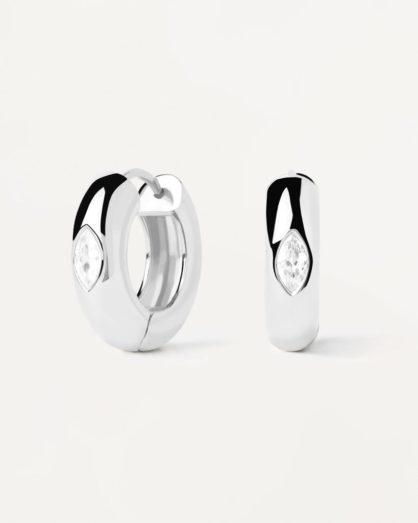 Bold hoop earrings in sterling silver with oval white zirconia | Ura ...