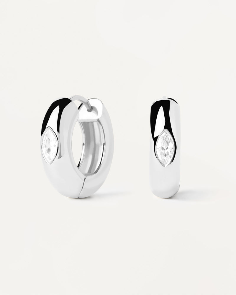 Bold hoop earrings in sterling silver with oval white zirconia