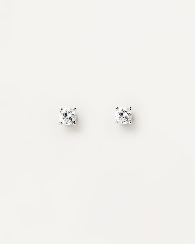 Boucles D’Oreilles en Diamants et en Or Blanc Solitaire - 
  
    Or blanc 18 carats / Placage Argent Rhodié
  
