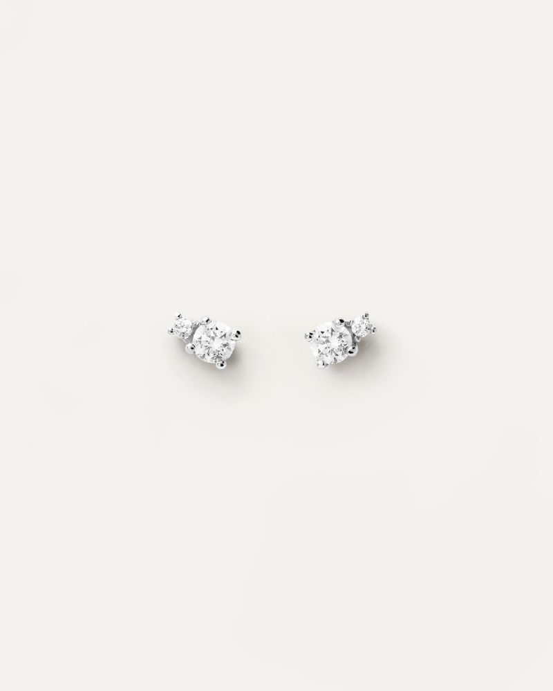 Pendientes de Diamantes Y Oro Blanco Solitaire Duo - 
  
    Oro Blanco 18K / Baño de rodio en plata
  
