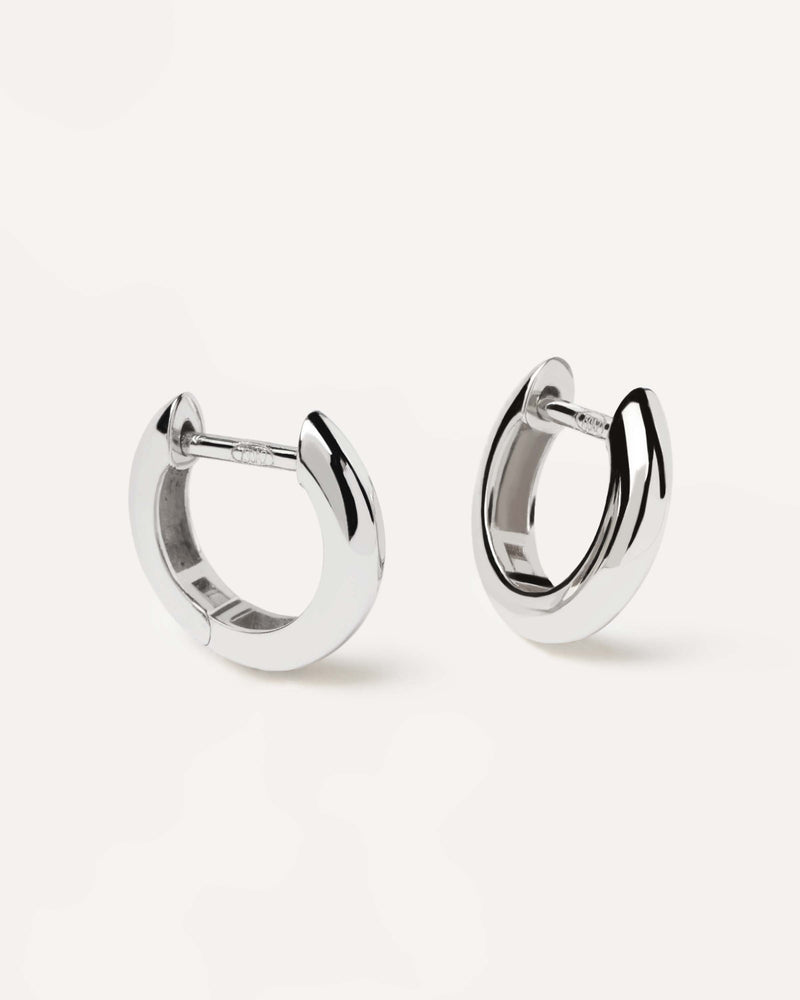 Plain solid white gold small hoops made of recycled gold