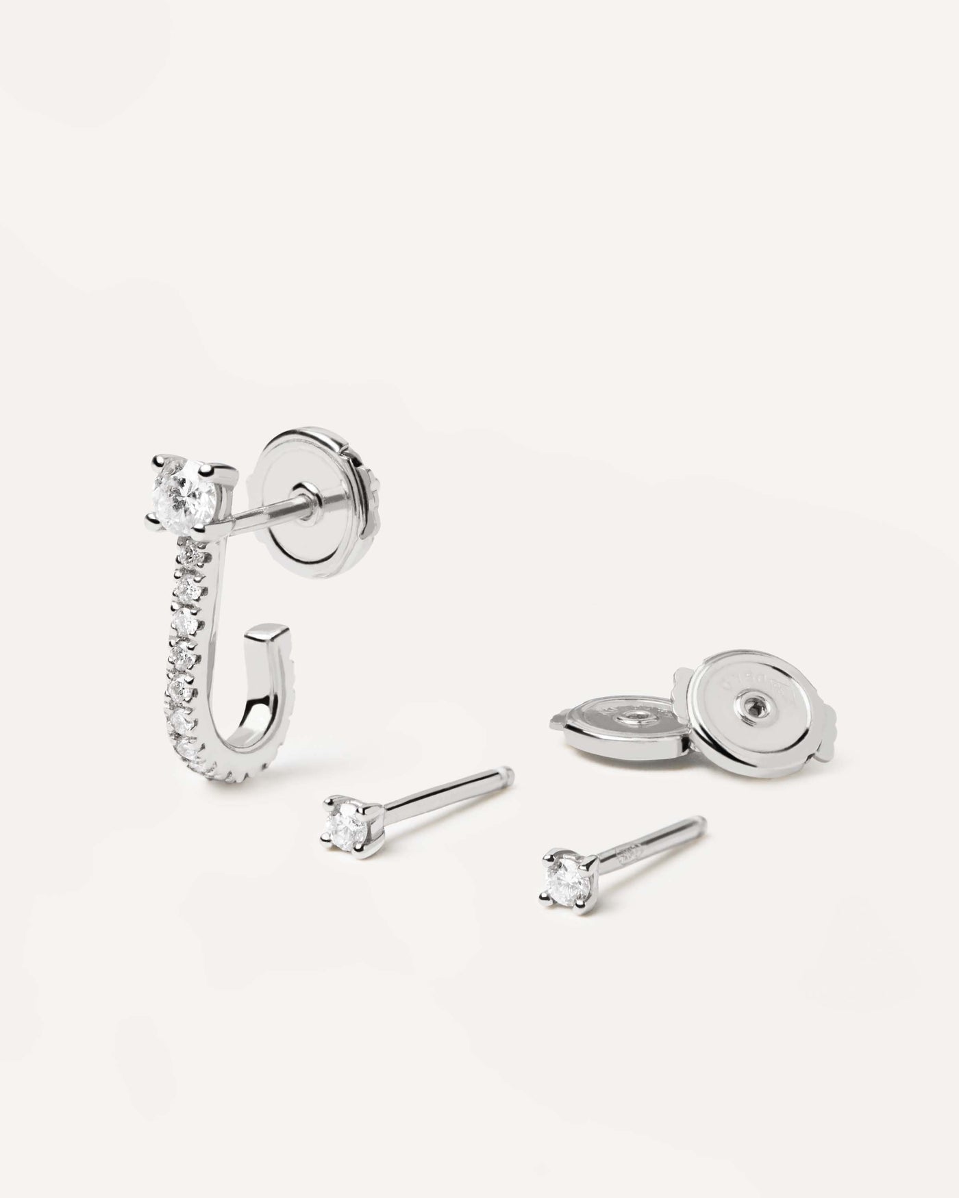 Diamonds and White Gold Eternity Earrings Set - 
  
    18K White gold / Rhodium silver plating
  
