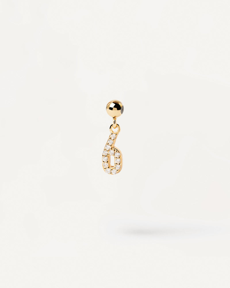 Charm numero 6 in argento placcato oro per collana o bracciale con zirconi bianchi