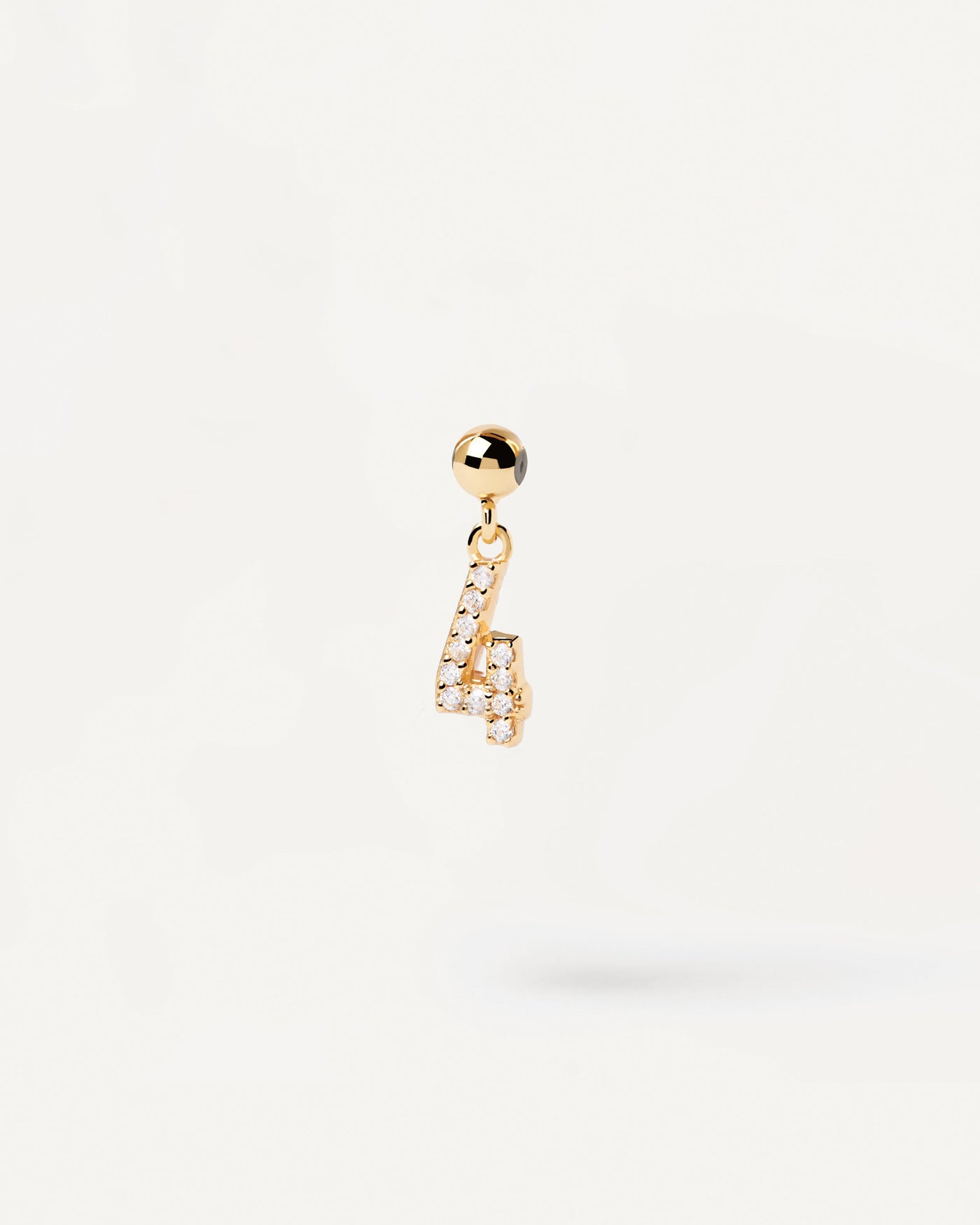 Gold-plated silver 4 number for Charm necklace or bracelet with white zirconia