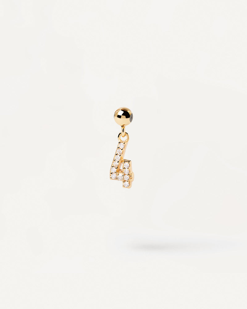 Gold-plated silver 4 number for Charm necklace or bracelet with white zirconia