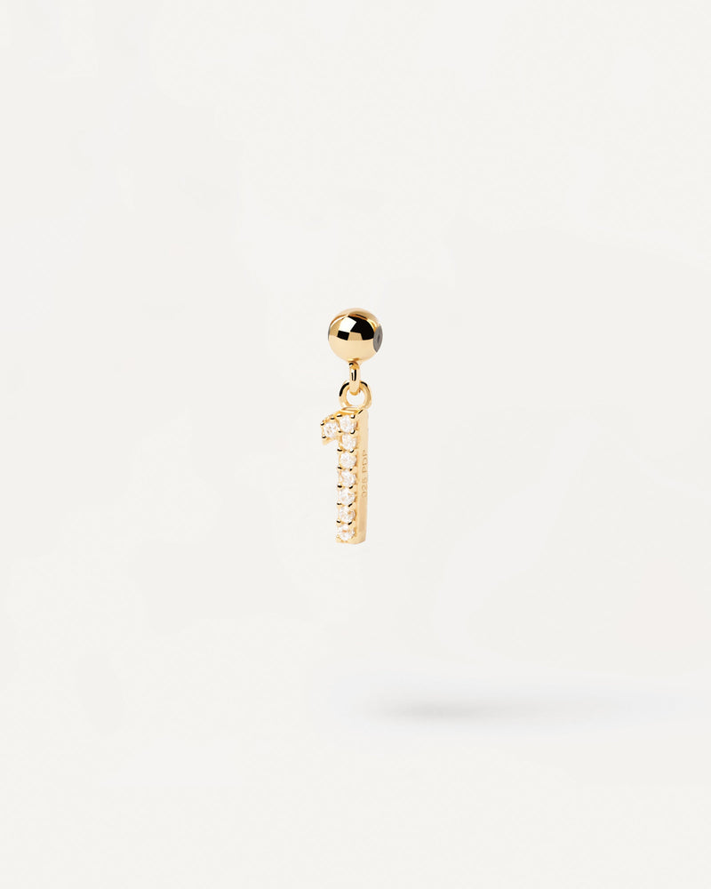 Charm numero 1 in argento placcato oro per collana o bracciale con zirconi bianchi
