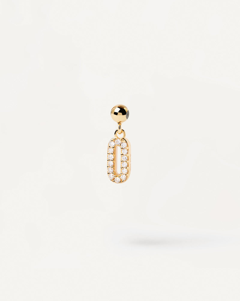 Charm de numero 0 de plata con baño de oro y circonita para colgar en collar o pulsera