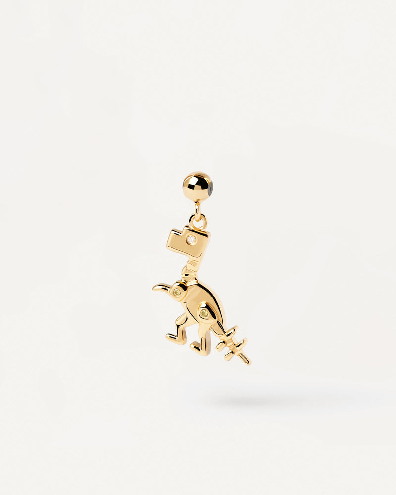 Charm Dinosaurio de plata con baño de oro y circonita para colgar en collar o pulsera