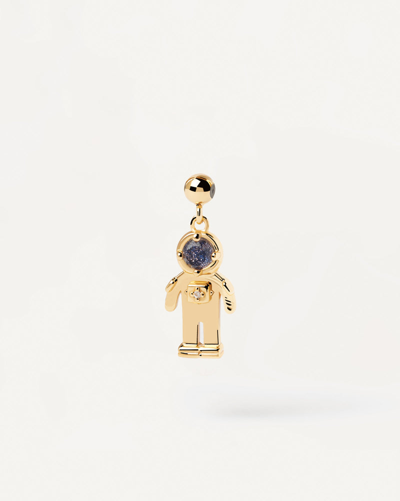 Charm Astronauta de plata con baño de oro y piedra azul para colgar en collar o pulsera