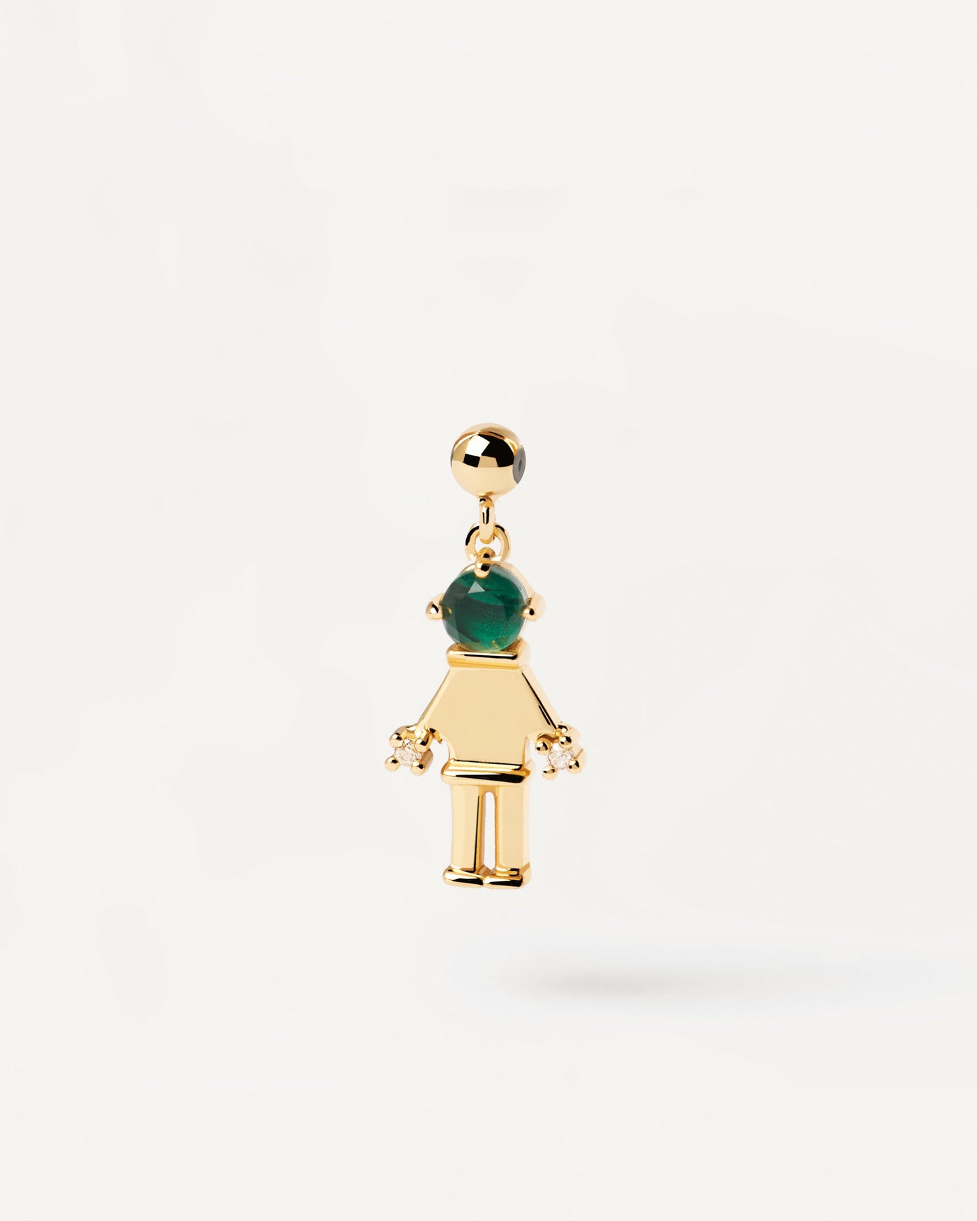 Charm Chica & Chico. Charm de Niño o Niña de plata con baño de oro y piedra verde para colgar en collar o pulsera. Consigue las últimas novedades de PDPAOLA. Haz tu pedido de forma segura y obtén este Best Seller.