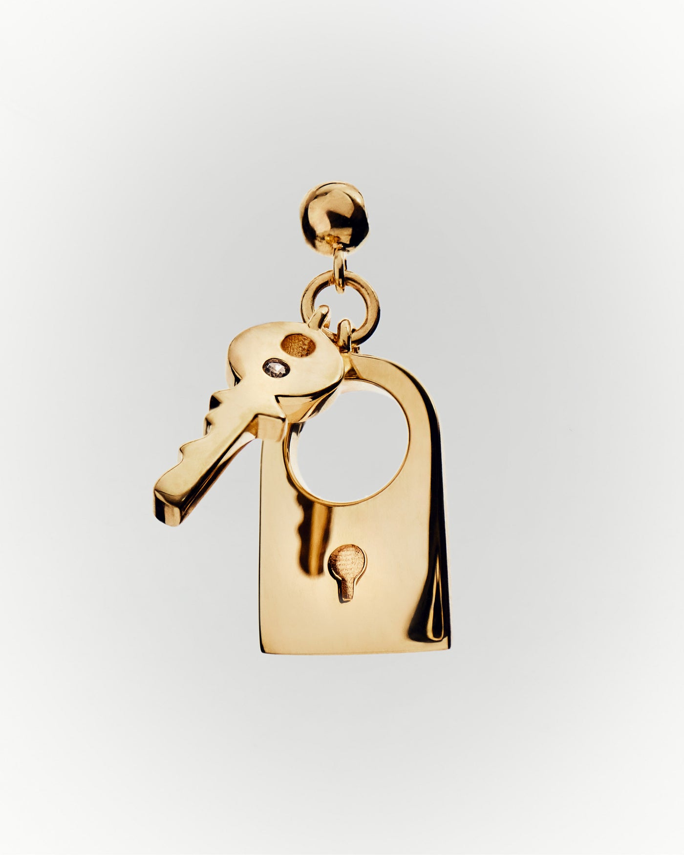 Key and padlock charm set with white zirconia to personalize necklace or bracelet