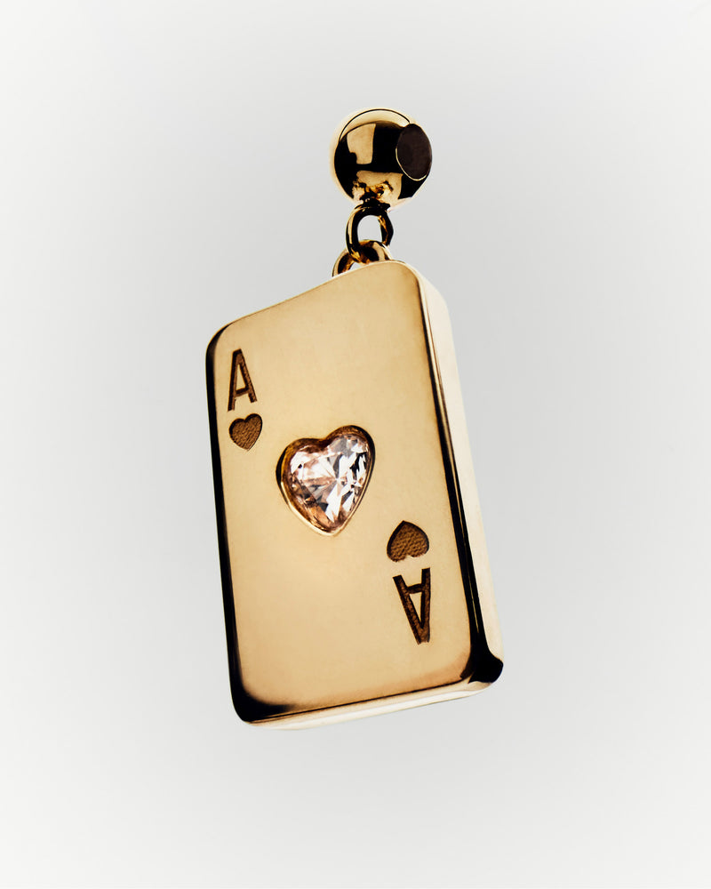 Ace of hearts lucky charm set with white zirconia to personalize necklace or bracelet