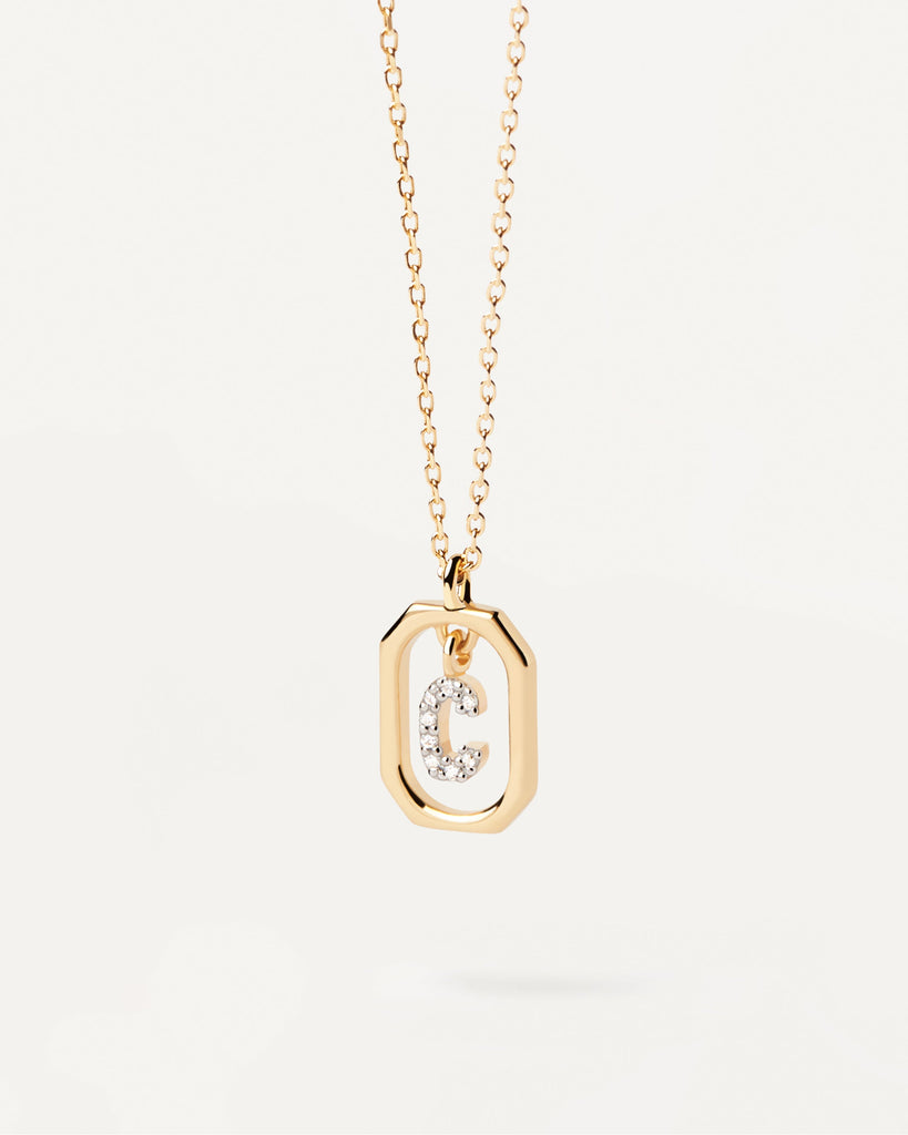 Ciondolo ottagonale piccolo in argento placcato oro con iniziale C ... | Collana Con Lettera C Mini | PDPAOLA