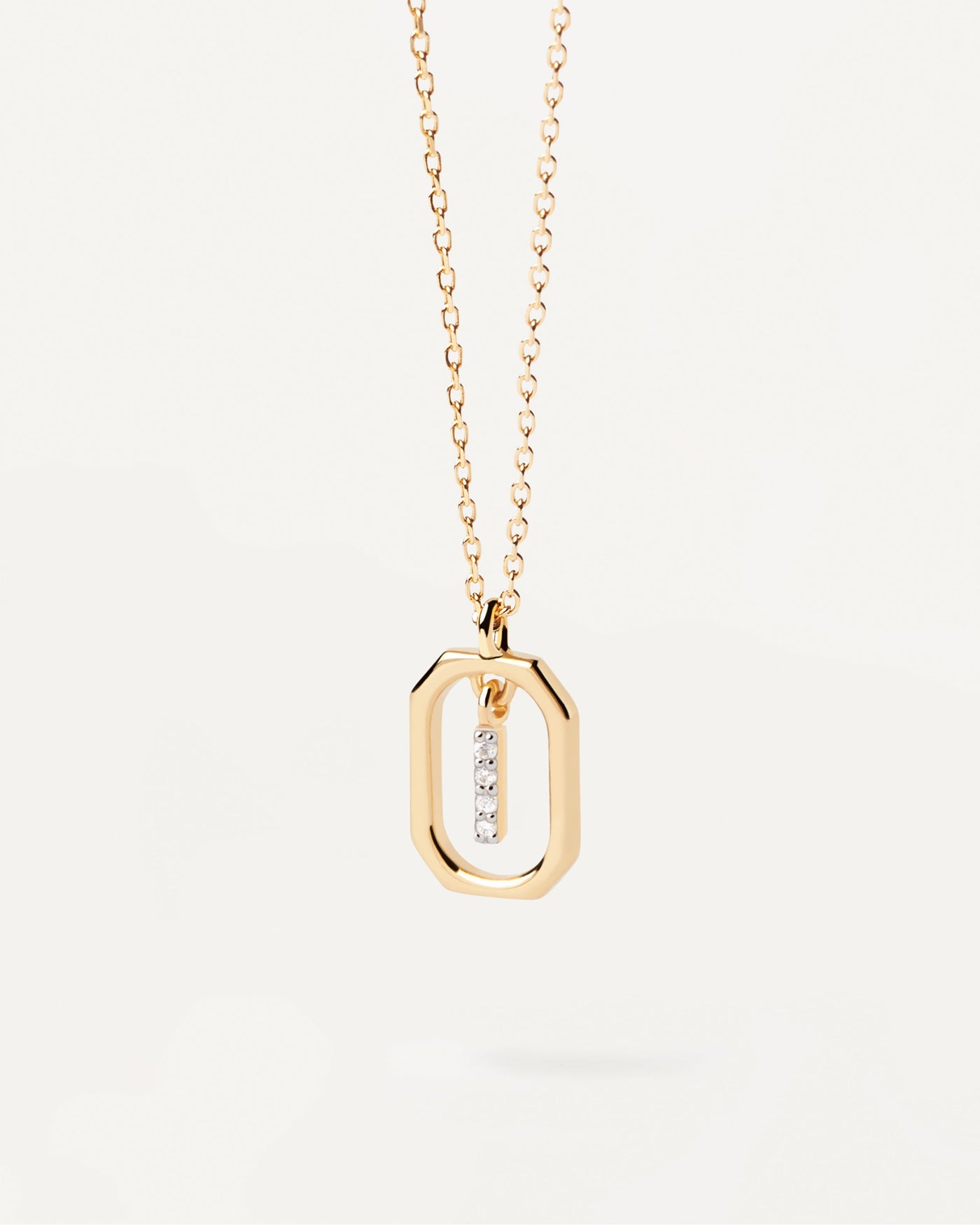 2023 Selection | Mini Letter I Necklace. Small initial I necklace in zirconia inside gold-plated silver octagonal pendant. Get the latest arrival from PDPAOLA. Place your order safely and get this Best Seller. Free Shipping.
