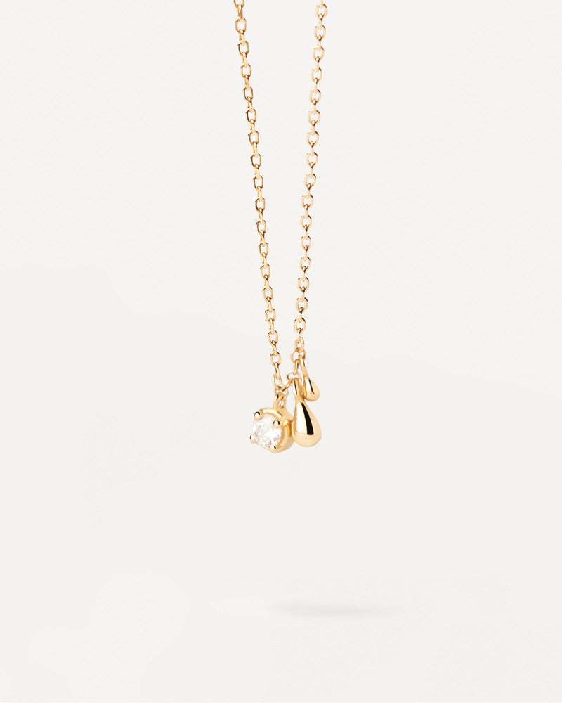 Gold-plated silver necklace with white zirconia and two small drop pendants