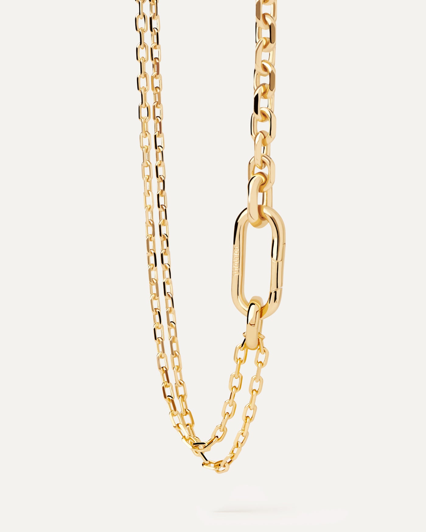 2023 Selection | Vesta Chain Necklace. Gold-plated double chain necklace with bold clasp and asymmetrical links. Get the latest arrival from PDPAOLA. Place your order safely and get this Best Seller. Free Shipping.
