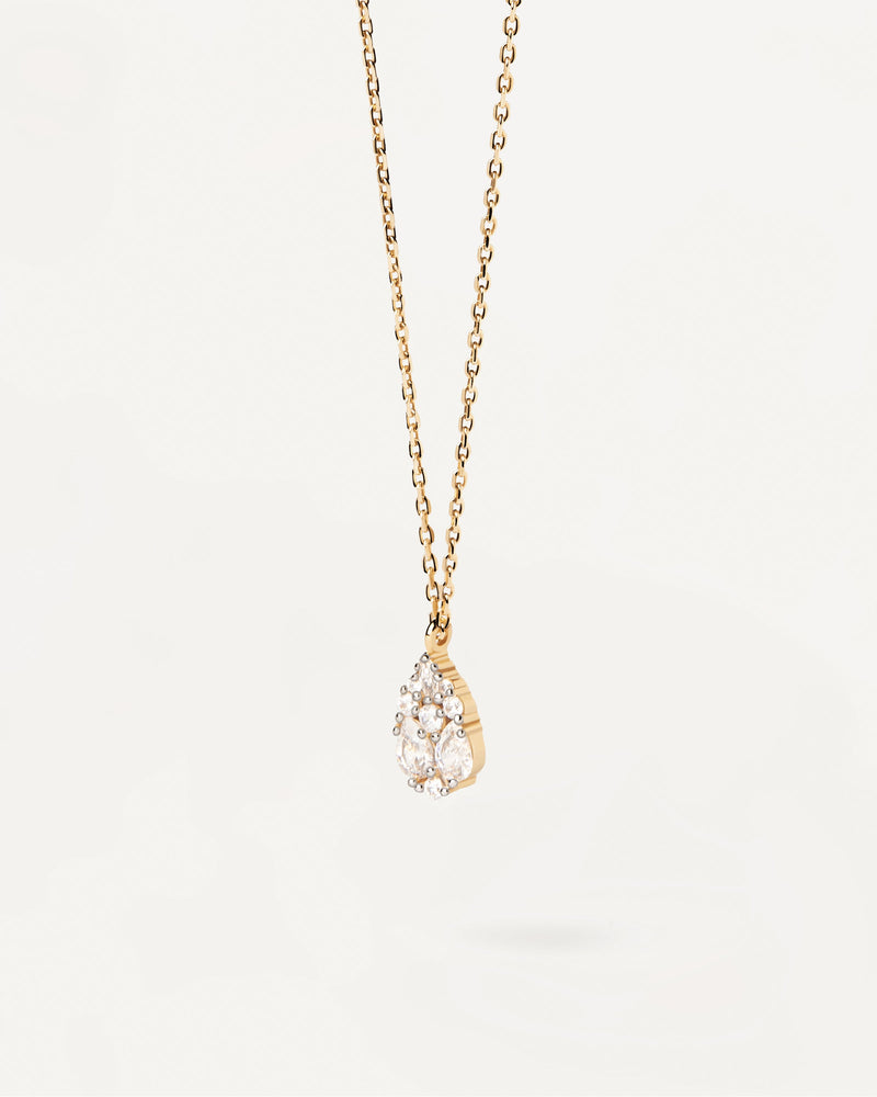 Gold-plated chain necklace with pear shape multi-stone cluster pendant