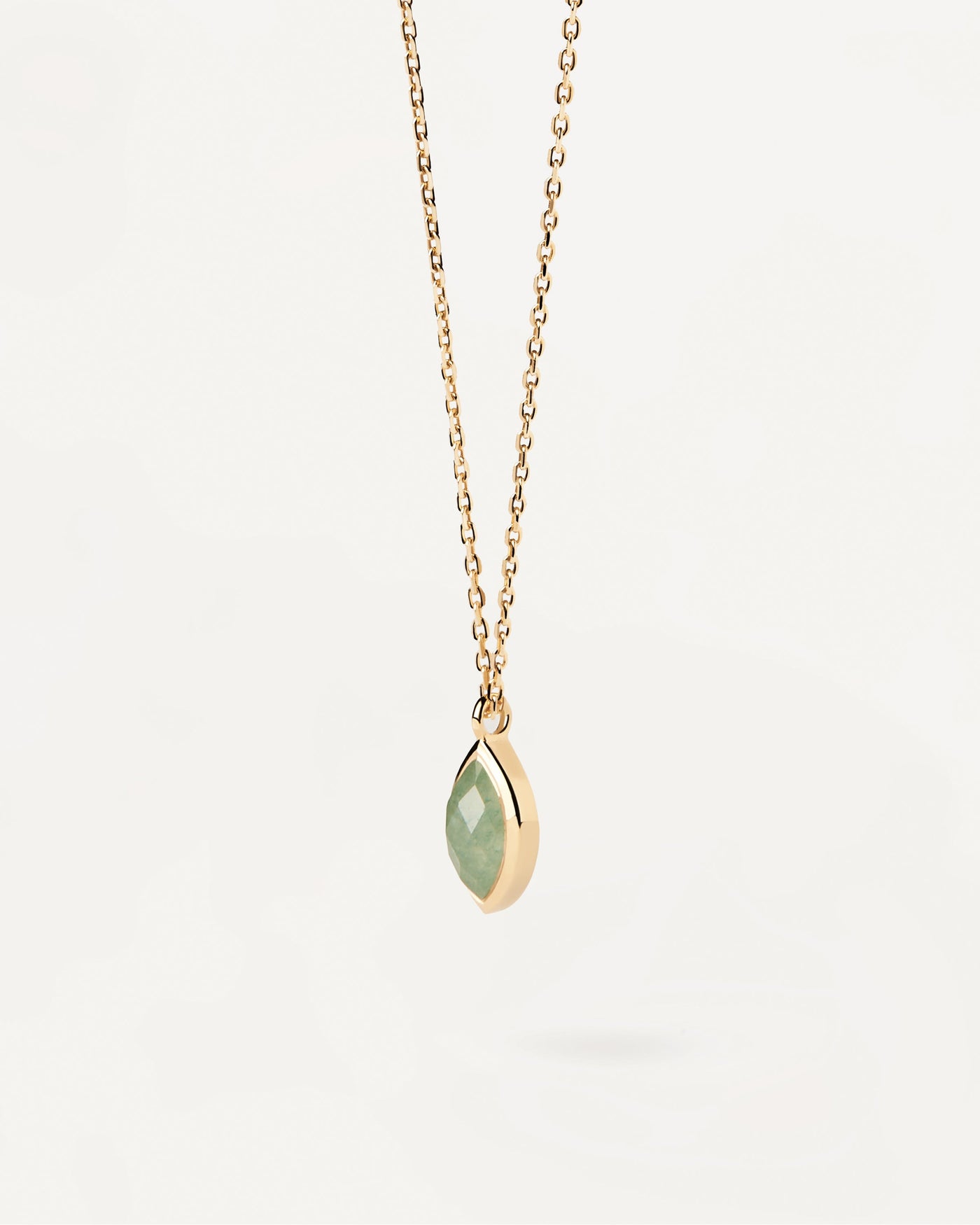 2023 Selection |  Green Aventurine Nomad Necklace. Gold-plated chain necklace with marquise cut green gemstone pendant. Get the latest arrival from PDPAOLA. Place your order safely and get this Best Seller. Free Shipping.