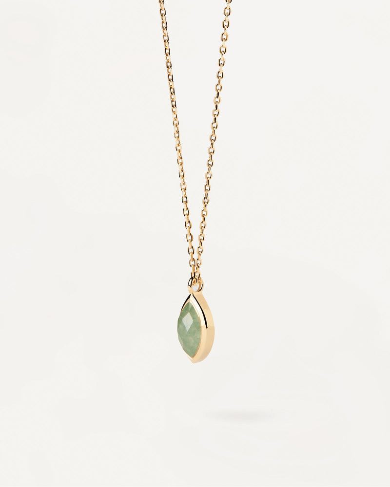 Gold-plated chain necklace with marquise cut green gemstone pendant
